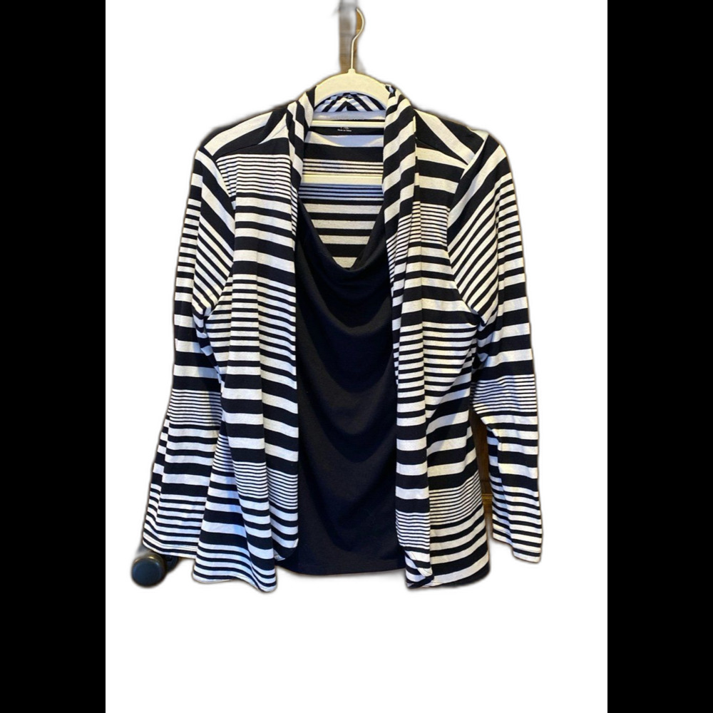 Croft & Barrow Blouse Plus Sz Petite XL Navy White Striped‎ Top Casual + Stretch